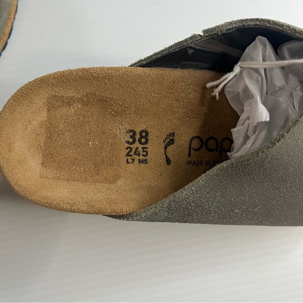 Birkenstock New Papillio Namica Washed Metallic Stone Gold Suede Sz 7 Wedges - Picture 4 of 8